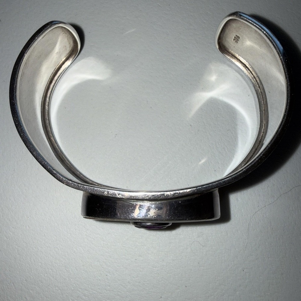 VTG Southwestern Vintage Sterling Silver Shell Amethyst Cuff Bracelet 32g - Picture 11 of 12